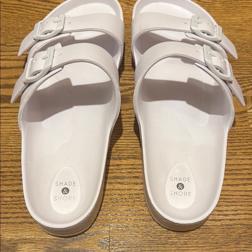Shade & Shore Women's Cream Double Strap Sandals
